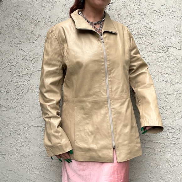 Y2k Neutral Leather Moto Jacket - Picture 7 of 10